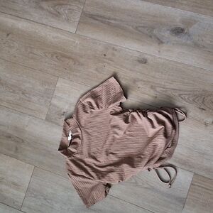 Brown Ribbed Short Sleeve Top